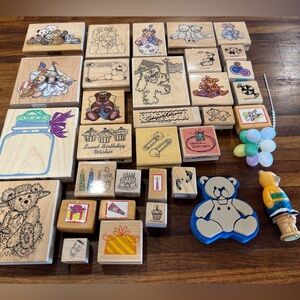 33 Rubber Stamp Various Brands Mixed Lot Teddy Bears ~Birthday ~New Baby ~Lot/33